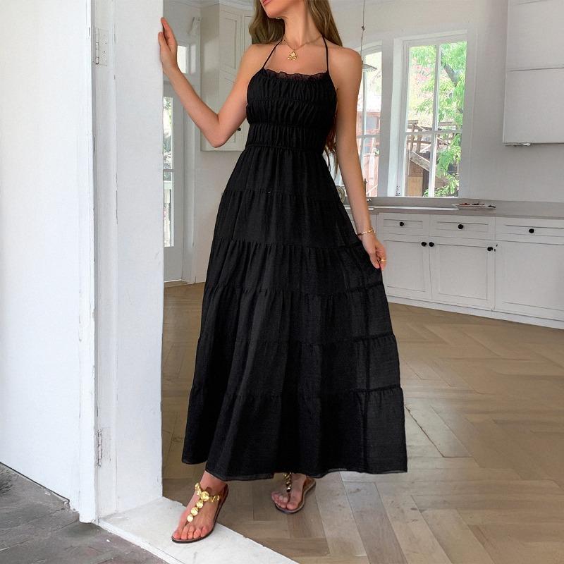 Платье для отдыха и отдыха в стиле «повседневный» с бретелью через шею, женская весна и лето