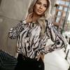 Ladies Spring Summer Lapel Leopard Printed Long Sleeve All Match Blouse Shirt Top