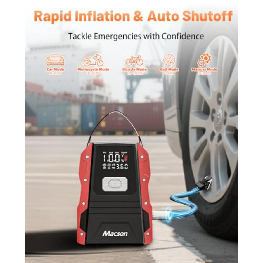 5000A Jump Starter with Air Compressor - Portable 12V Jump Box Battery Pack for 9.0L Gas/8.0L Diesel Engines Car Jumper Starter
