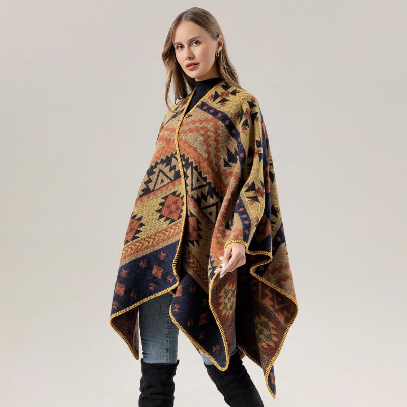Ethnic Style Shawl Summer Outer Wear Women's Large Shawl Cape Cloak High-end Knitted Scarf