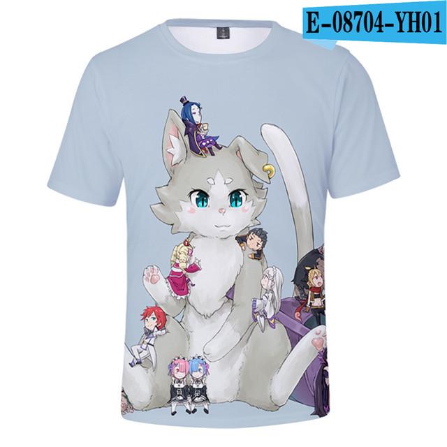 Футболка Re Zero с 3d принтом и коротким рукавом для лета, для мужчин и женщин, одежда с героями мультфильмов, рубашка с японским аниме Rem and Ram, футболки