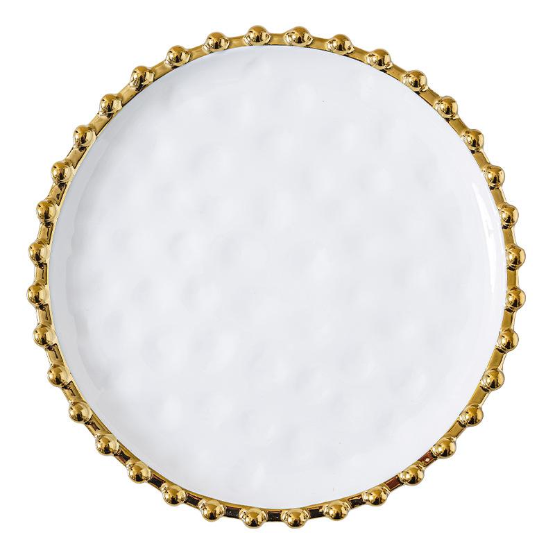 Creative Gold Pearl Ceramic Dinner Plate Luxury Breakfast Dessert Fruit Plate Kitchen Cutlery Steak Pasta Dishes Home Decor New