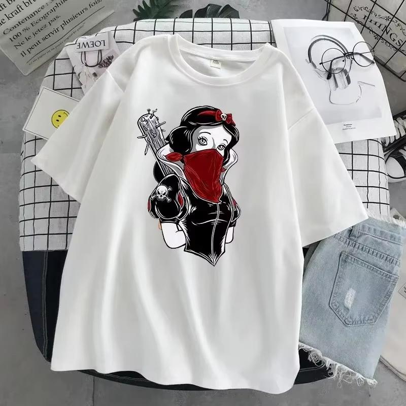 Princess Printed Alice in Wonderland ParentChild Top Black Alice Unisex Cotton Short Sleeve TShirt Unisex Women Loose Top
