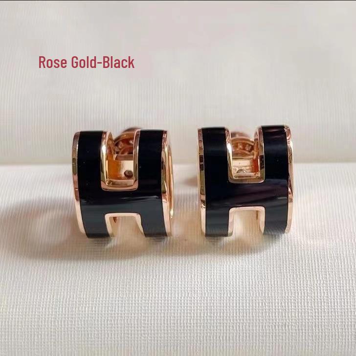 Серьги-гвоздики Aijia H с эмалированными буквами, покрытие 18 каратным золотом, большие и маленькие размеры, легкая роскошь для женщин