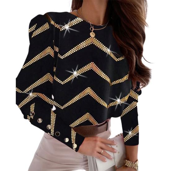 Блузка большого размера с застежкой, топы с круглым вырезом, длинными рукавами с принтом, пуговицы сзади, свободная посадка, офисная рубашка, повседневные топы