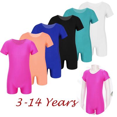 Детский однотонный эластичный купальник с короткими рукавами для мальчиков и девочек, комбинезон для балета, танцев, гимнастики, комбинезон