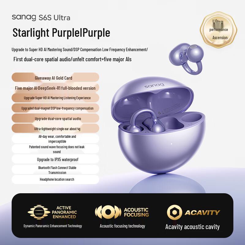 SANAG S6S Ultra Клипсы-наушники с открытым ухом, Bluetooth, спортивные