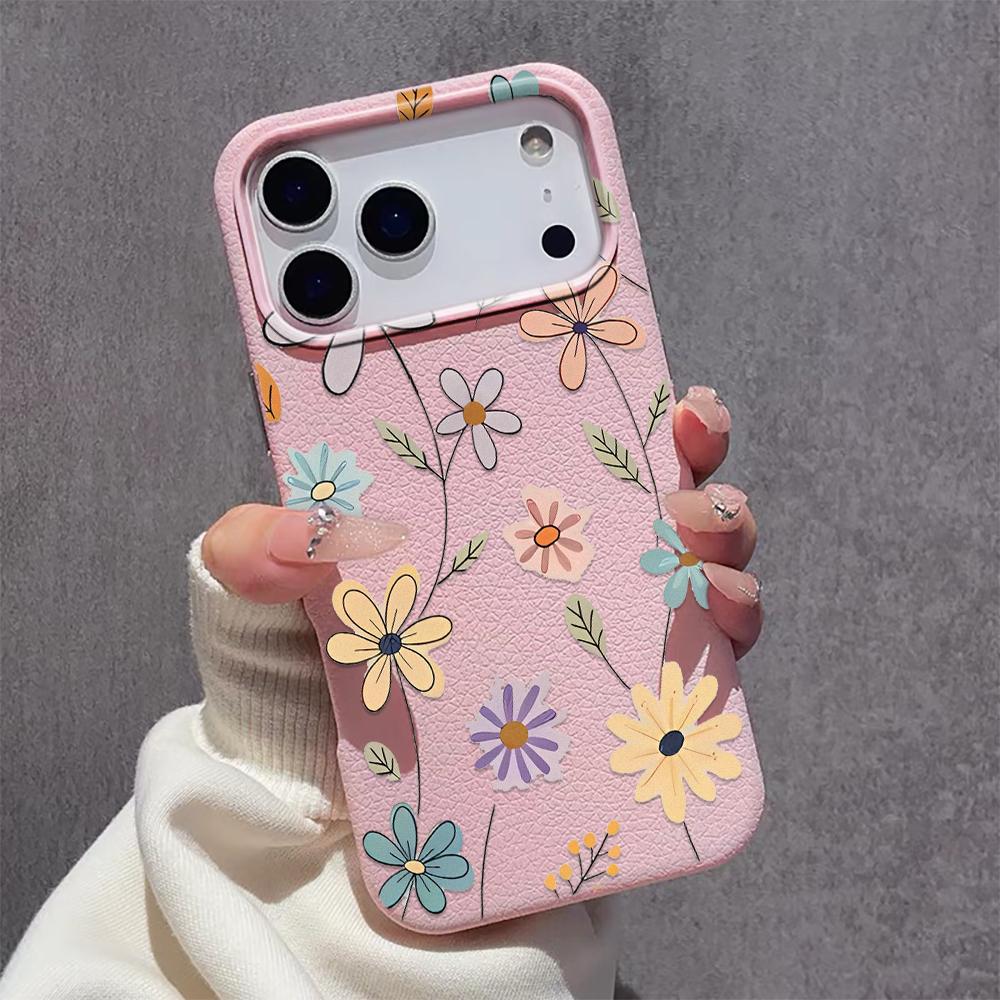 Dreamy Flower Print Lychee Protective Phone Case For iPhone 17 Air 16 15 13 12 11 ProMax Pro Plus Anti-Scratch Funda Bumper
