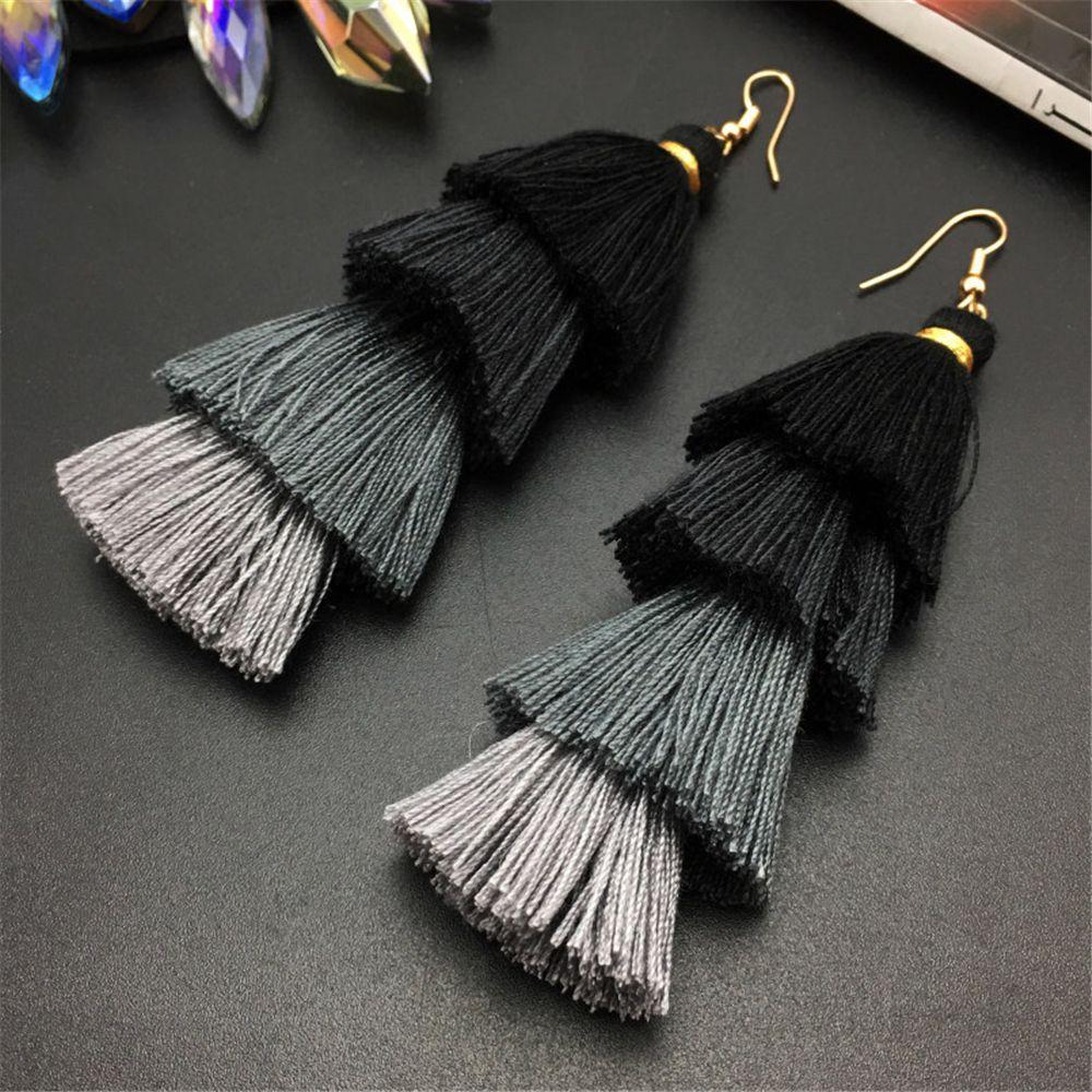 Ethnic Gradient Boho Ear Stud Dangle Drop Earrings Multilayer Drop Long Tassel Earrings Bohemian
