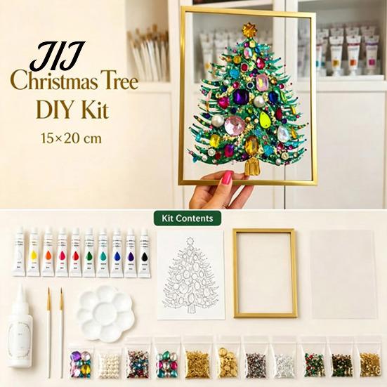 Unique Holiday Present for Friends DIY Faux Crystal Beaded Painting Christmas Tree Kit, Sparkling Handmade Wall Art Craft Set, 3D Gem Beads