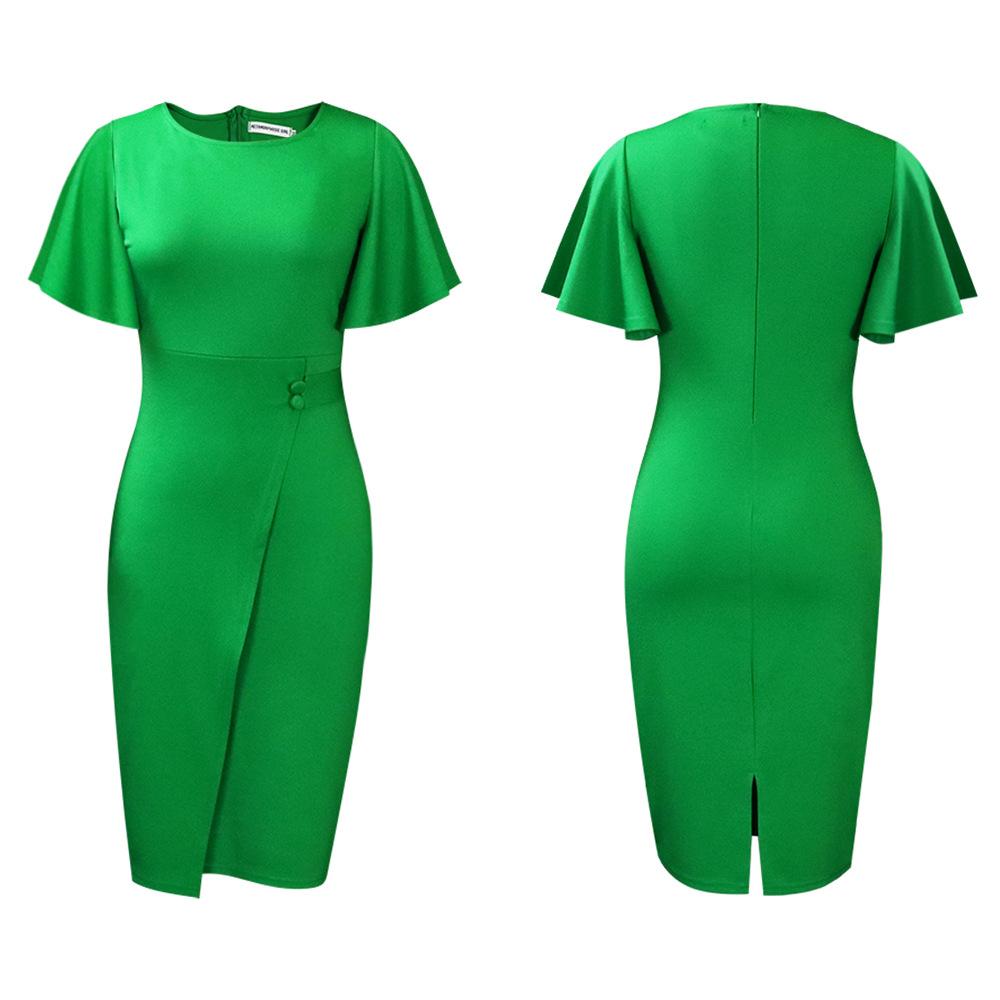 Women's summer new lotus leaf sleeve fashion split hip wrap large size women's dress