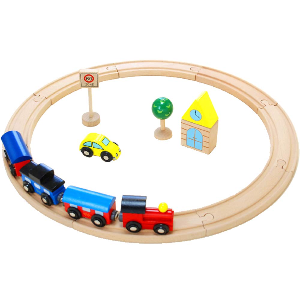 Wooden Toy Daiwa Train Rail Set Basic for Boys, Includes Miniature Trains, Vehicles, Rails, Vehicles, Parts, Track Set, Wooden Tracks, Wooden Cars,
