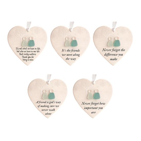 5Pcs Heart-Shaped Sea Glass Friendship Decor Timeless Friendship Heart Keepsake for Best Friends Ceramics Heart Ornament for Christmas Tree