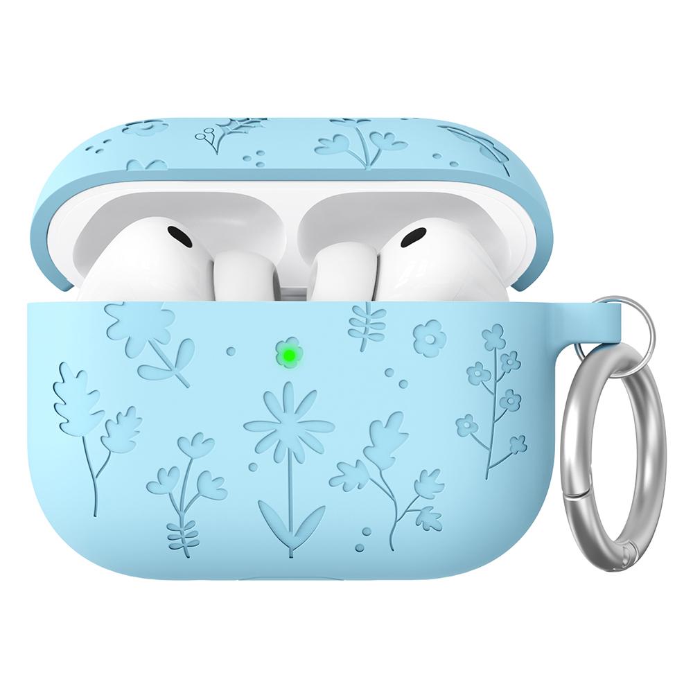 AHASTYLE WG186 Для AirPods Pro 3 Силиконовый чехол с тисненым цветочным узором Защитная крышка с крючком