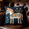 Scandinavian Folk Art Dala Horse Print Throw Pillow Cover, Colorful Floral Nordic Style Decorative Cushion For Sofa Couch
