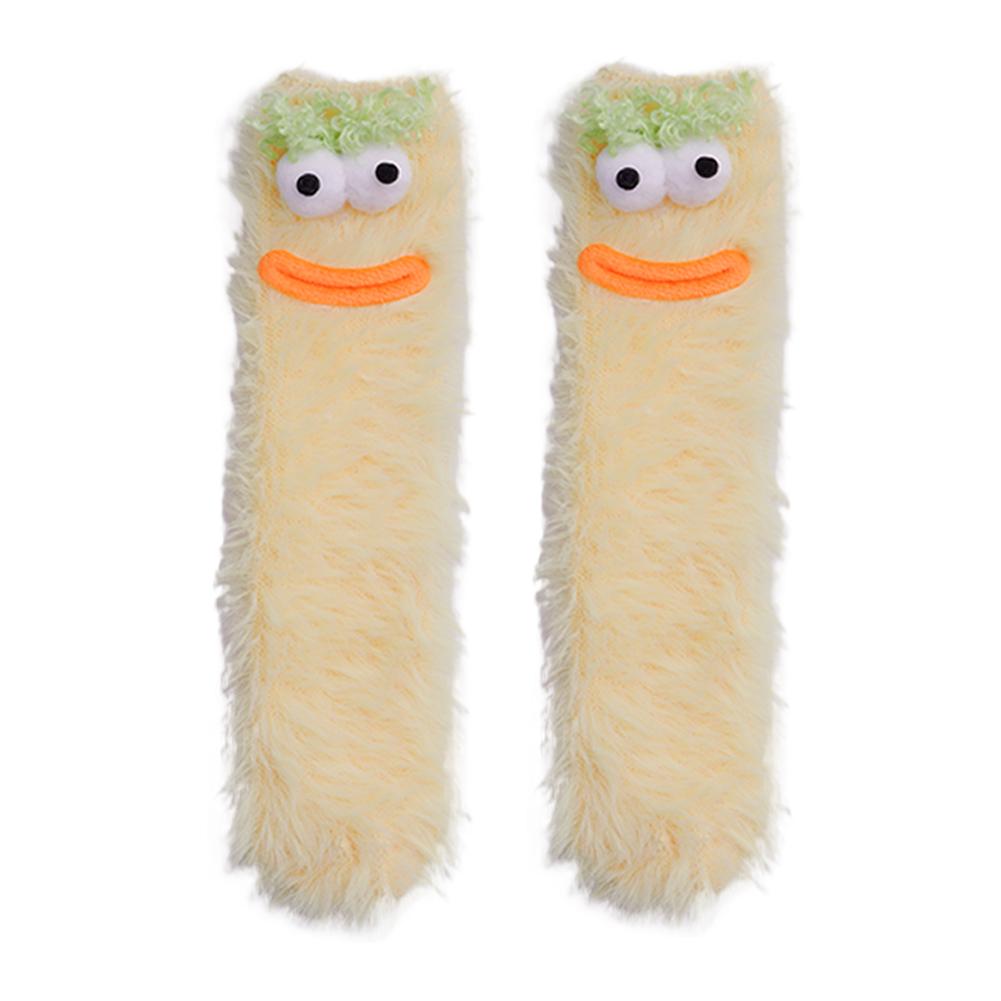 1 Pair Funny Ugly Cute Socks With Big Eyes Autumn Winter Plush Floor Socks Couple Sleep Sock Fuzzy Socks Christmas Gifts