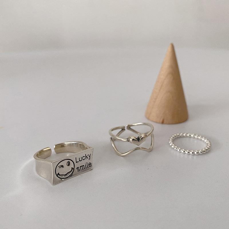 Smiley Face Ring Female Retro Simple Temperament Lucky Smile Ring Opening Adjustable Index Finger Ring