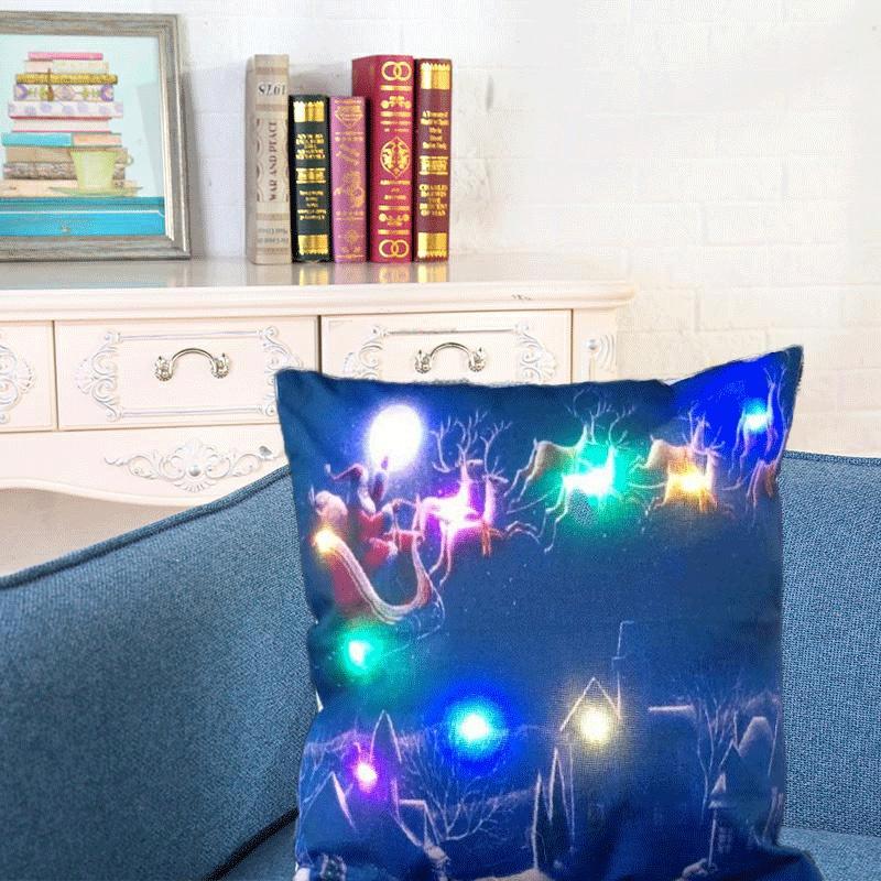 Elegant Cotton Linen Pillow Cover With Led Lights For Charming Christmas Decor