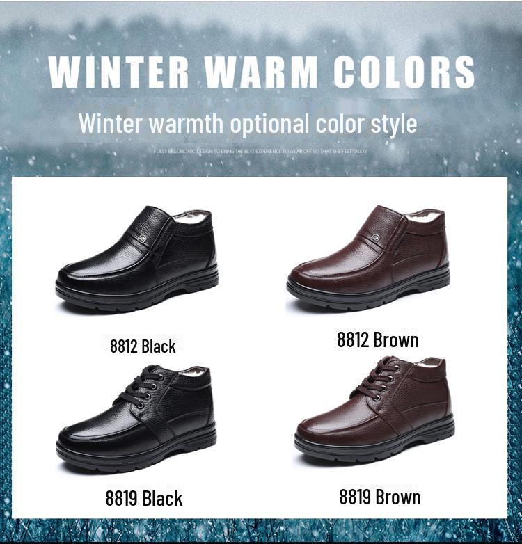 Зимняя мужская повседневная обувь из натуральной кожи с шерстяной подкладкой 2024 года для людей среднего и пожилого возраста
