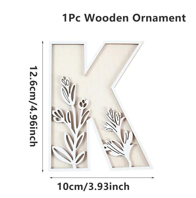 Wooden Alphabet Letters Wall Decor Set Engraved Floral Pattern Home Craft Ornaments Elegant Display for Living Room