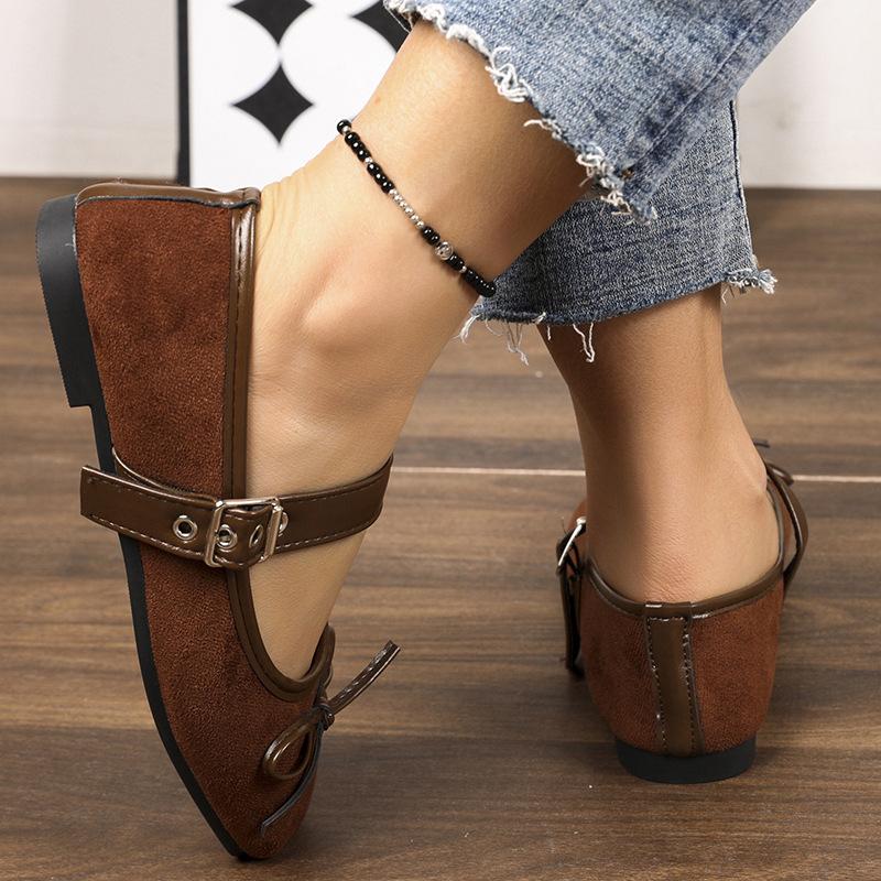 New Women's Buckle Strap Bow Flat Sole Shoes, Women's Shallow Mouth Ballet Casual Breathable Work Shoes