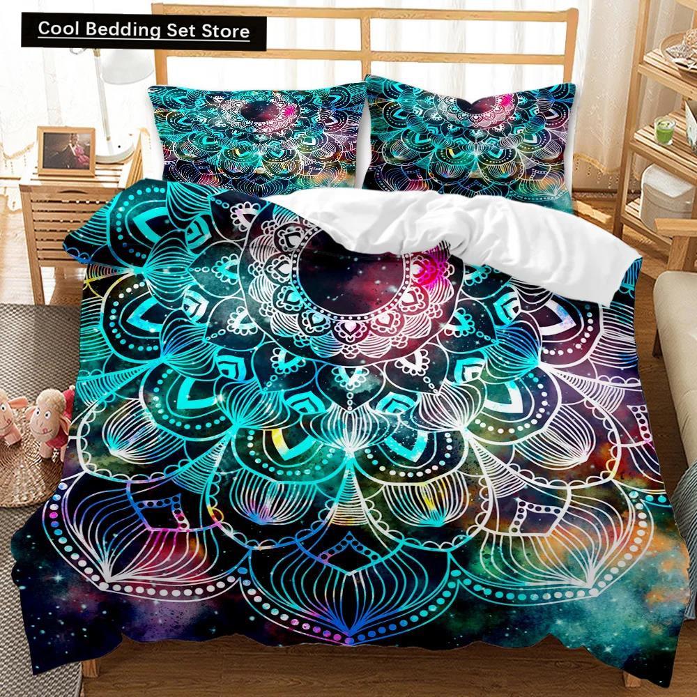 Comforter Bohemian Mandala Queen Size Tie Dye Spiral Hippie Boho Bedding Set Exotic Floral Polyester Qulit