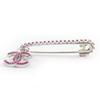 Great CHANEL Brooch COCO Mark Safety Pin Pink Silver metal Women 02P Used