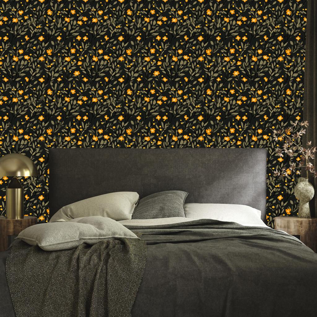 Cottagecore Flowers Wallpaper Brown and Black for Living Room and Bedroom 50x1000