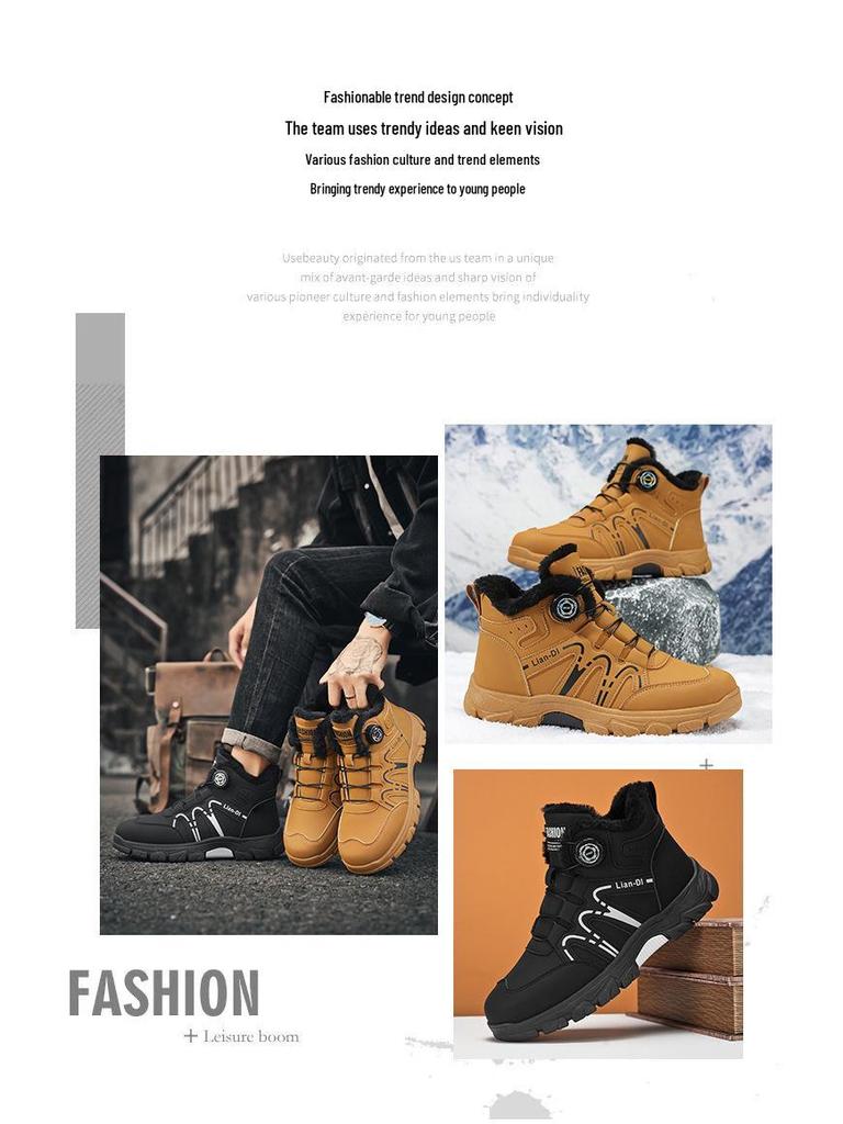 2025 Зимние мужские высокие утепленные хлопковые ботинки с поворотной пряжкой - ботинки Мартин в британском стиле