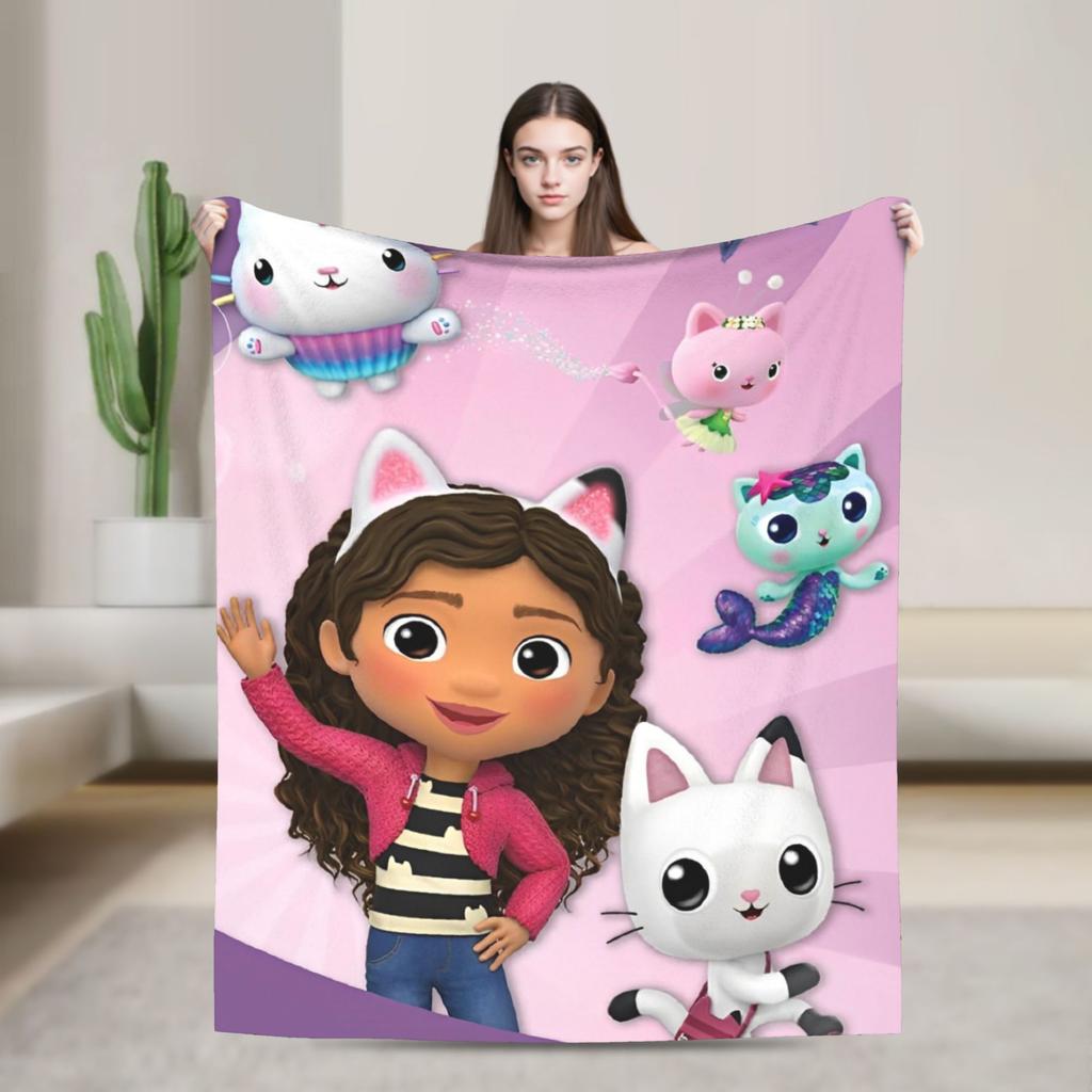 Andri-Cartoon Cute Gabbys Dollhouse Flannel Blanket Awesome Throw Blanket for Home 200x150cm Rug Piece