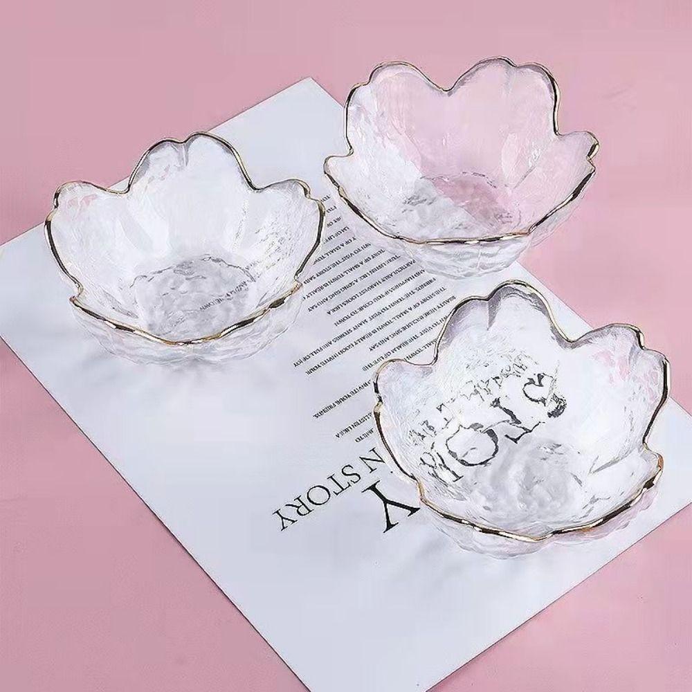 Nordic Style Glass Sakura Disc Gold Inlay Flower Candle Holder Creative Sauce Bowl Ice Cream
