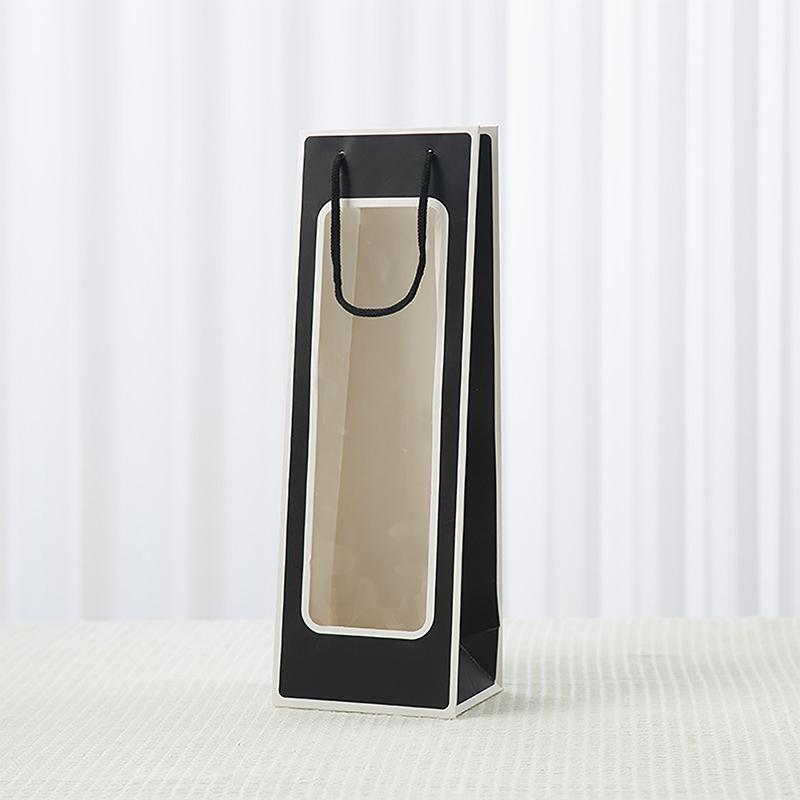 New Single Red Wine Tote Bag Window Transparent PVC Kraft Paper Flower Doll Rectangular Gift Packaging Bag