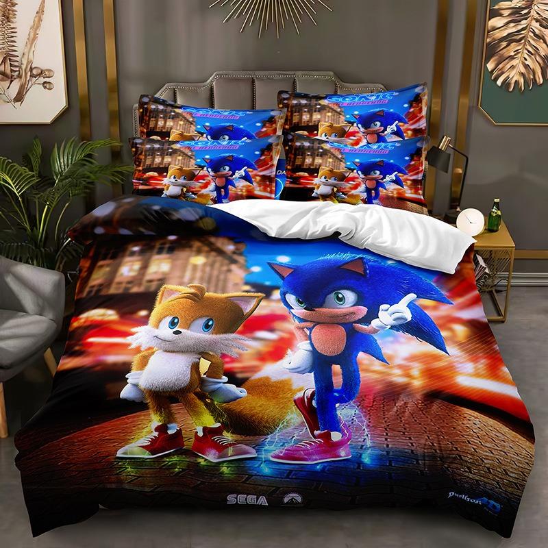 Anime S-Sonic Bedding Set Cartoons Hedgehogs Duvet Cover Pillowcase 3D Printed Quilt cover For children Adult boys and girls