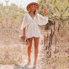 White Lace Tunic Sexy Deep V Neck Button Bikini Cover-ups Women Clothes 2022 Summer Sexy Ruffles Long Sleeves Mini Dress A1132