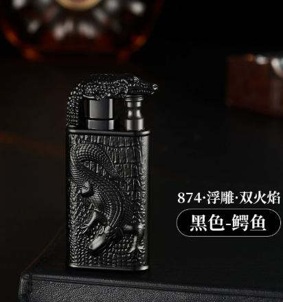 Embossed Flame Lighter with Pattern, Black