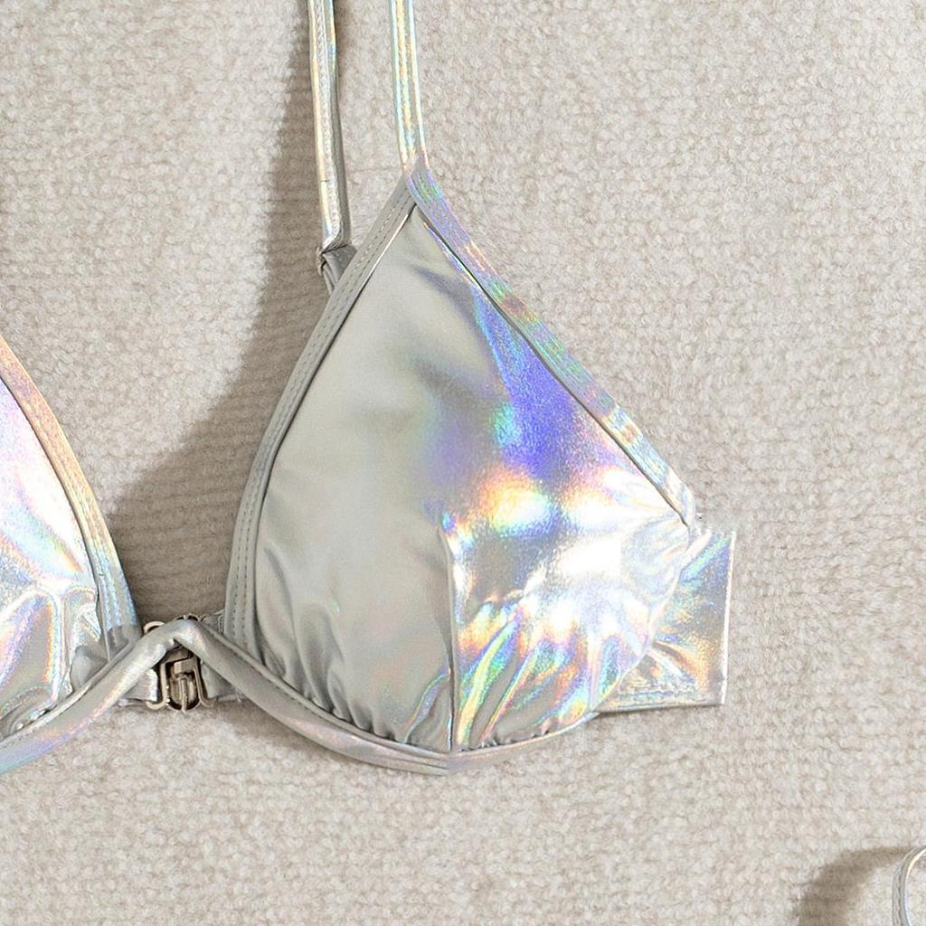 Женский сексуальный треугольный раздельный бикини-костюм, комплект, завязывающиеся по бокам стринги, купальник на одно плечо, эластичный