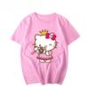Женская новая милая футболка с принтом Hello Kitty, оверсайз, унисекс, тренд для пар, большого размера, свободная, повседневная, с коротким рукавом
