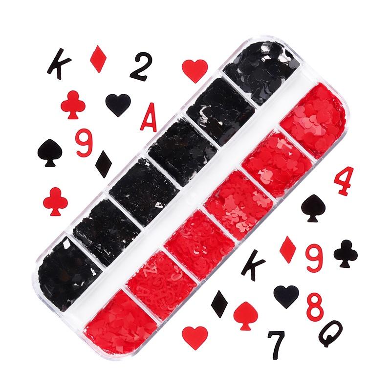 12 Grids 3D Playing Cards Nail Sequins Charms Heart Alphabet Plum Poker Flakes Decoration For Nails Supplies Accessories
