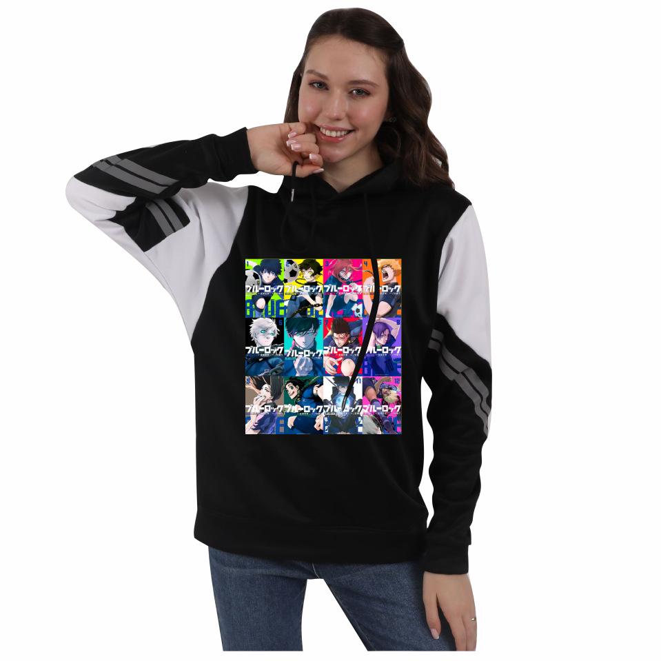 Blue Lock Anime Color Block Hoodie with Fleece for Men and Women - Autumn/Winter