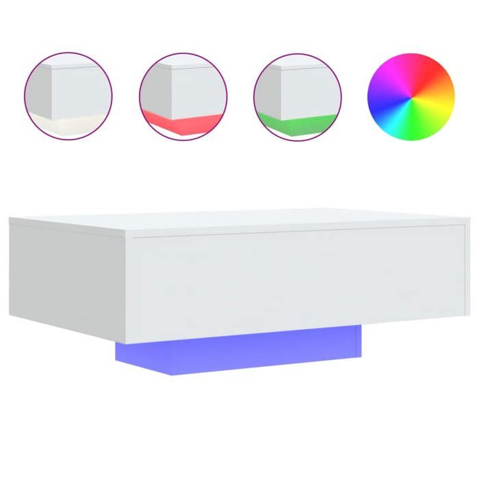VidaXL Table Basse avec Lumières LED, Table d'Appoint, Bout de Canapé, Meuble de Salon Salle de Séjour, Moderne, Blanc Bois 836609