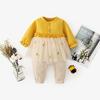 Baby Clothes Romper Tulle Long Sleeve Spring Autumn Front Opening Coverall Cotton Girls Gift Pineapple Pattern Yellow 24M