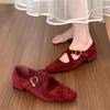 Fashion Brand Design Women Suede Leather Loafer Shoes Women's Low Heeled Mary Jane Shoes Woman Fashion Retro Cross Buckle Single Shoes
