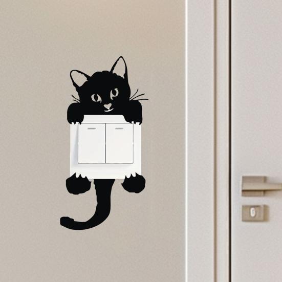 5 шт. Милая наклейка на выключатель с кошкой, Маленький черный кот, Наклейки-декали на выключатель с животными, Съемное DIY Настенное искусство, Настенная роспись для детской комнаты