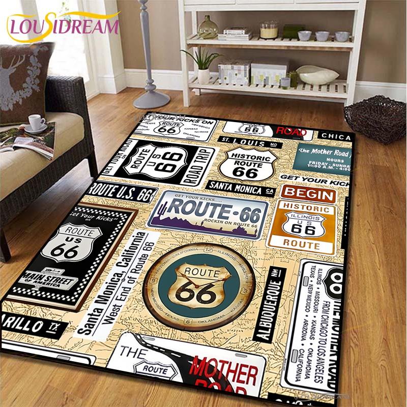 Мотоциклетный ковер Route66 для гостиной, спальни, коврики для кухни, детской, нескользящие напольные коврики, ковер для фотосессии на день рождения