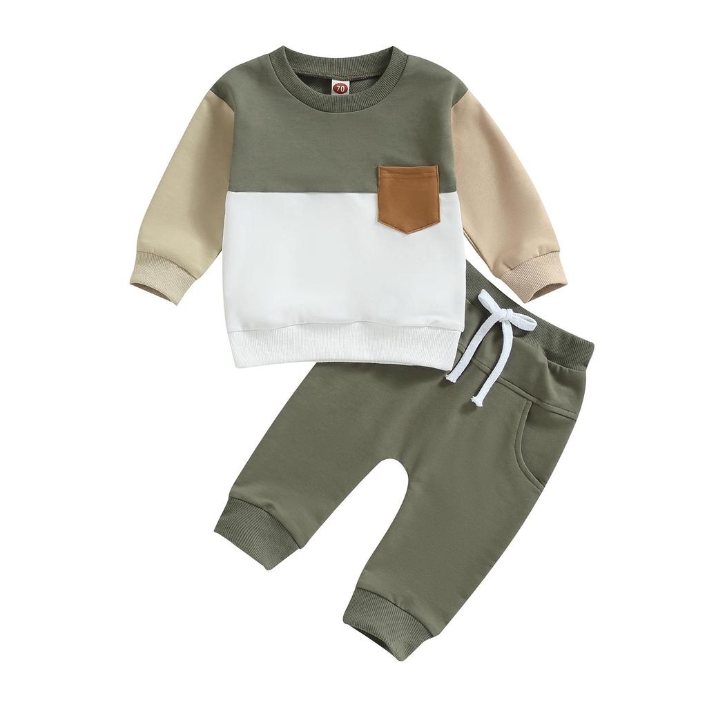 Baby Boy 2 Piece Tracksuit 6M 12M 18M 24M 3Y Contrast Color Long Sleeve Sweatshirt and Elastic Pants for Toddler Fall Outfits