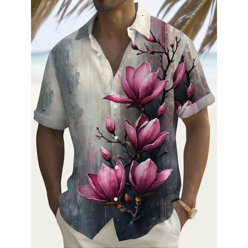Beach Flower Men's Shirt 3d Print Hawaiian Short Sleeve Shirts For Men Summer Casual Shirt Loose Oversized Short Sleeve Tops