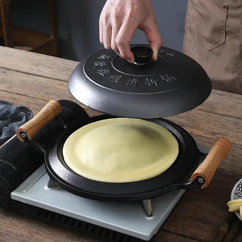 Wutuo 28 см Чугунная сковорода для блинов и панкейков с деревянной ручкой