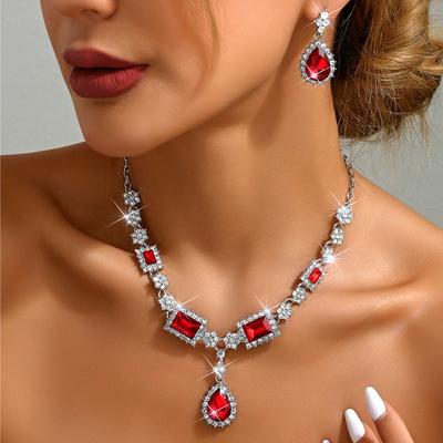 Синий квадратный кулон в форме капли с бриллиантовой инкрустацией, комплект серег-гвоздиков, Элегантная цепочка на ключицы, Декорация для высококлассного изделия в стиле легкой роскоши