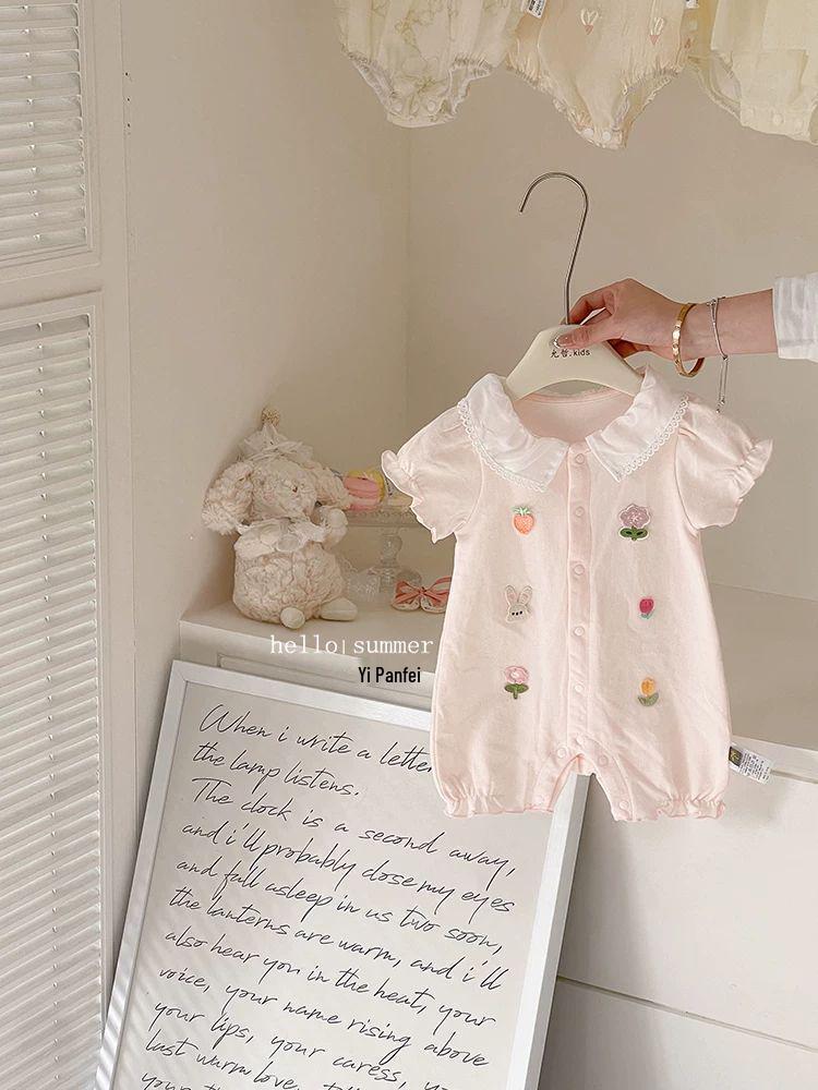 Летний комбинезон с коротким рукавом для новорожденной девочки 2025 - Сладкий и милый наряд