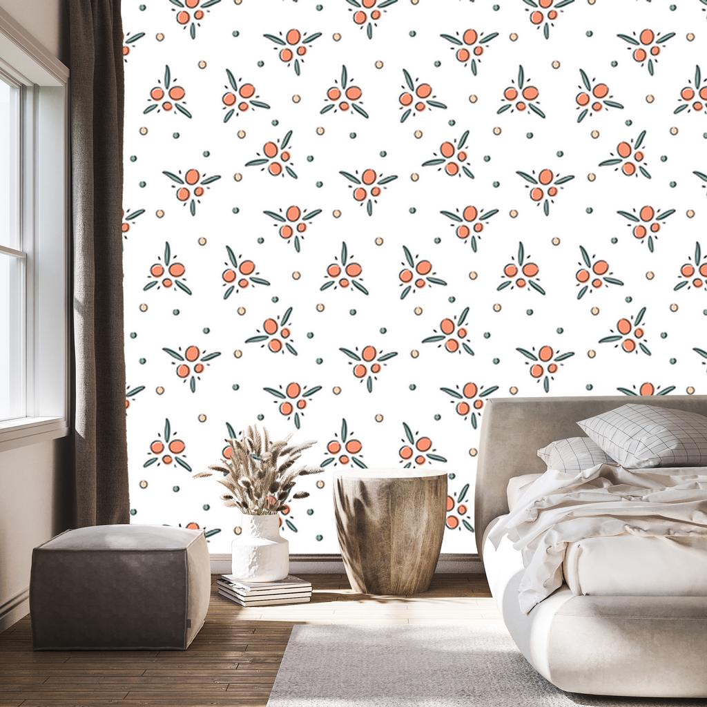 Wallpaper Small Flowers White and Light Gray for Living Room and Bedroom 50x1000